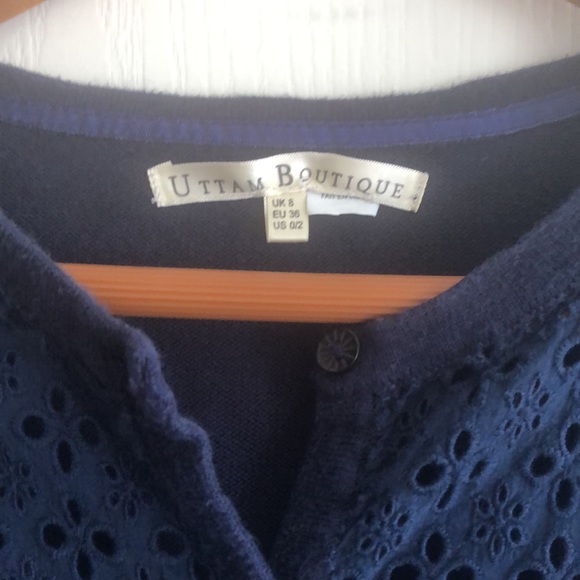 Uttam Boutique 0/2 Navy Blue Eyelet Cardigan - Picture 2 of 3
